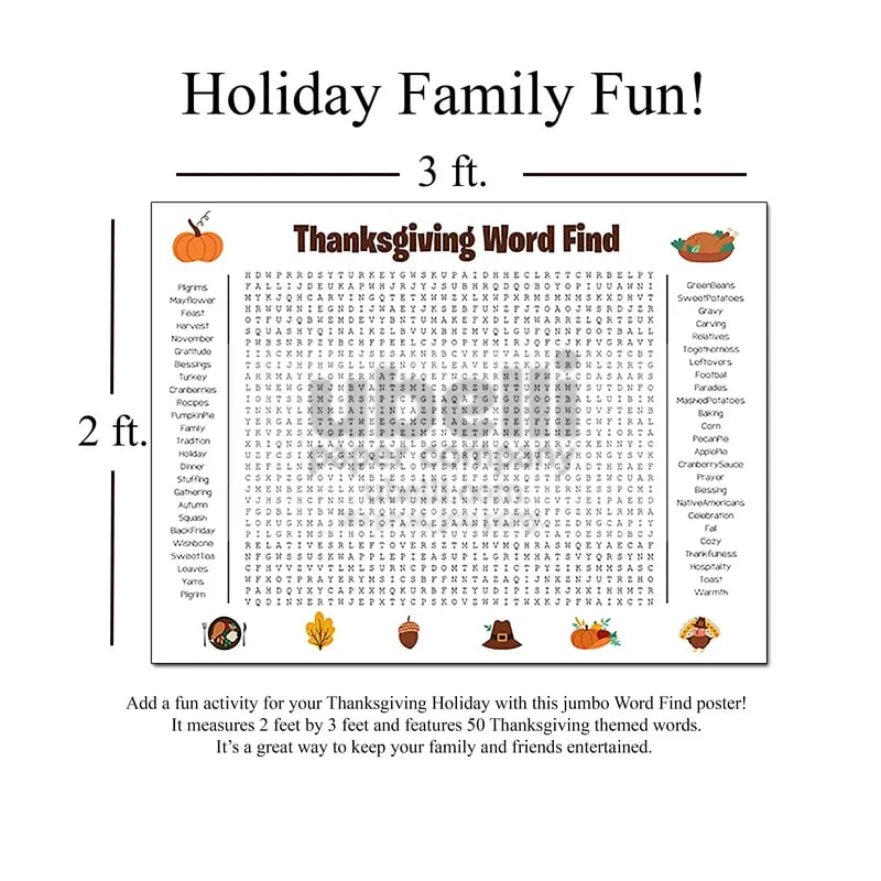β° Jumbo Thanksgiving & Christmas Word Search Poster β Giant 36"x24" Wall Game!