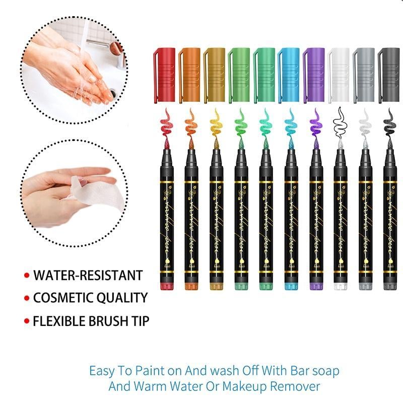 💥Temporary Tattoo Markers Set-10-Color Body Art Pens🌈+ FREE Stencil Kit (296pcs)