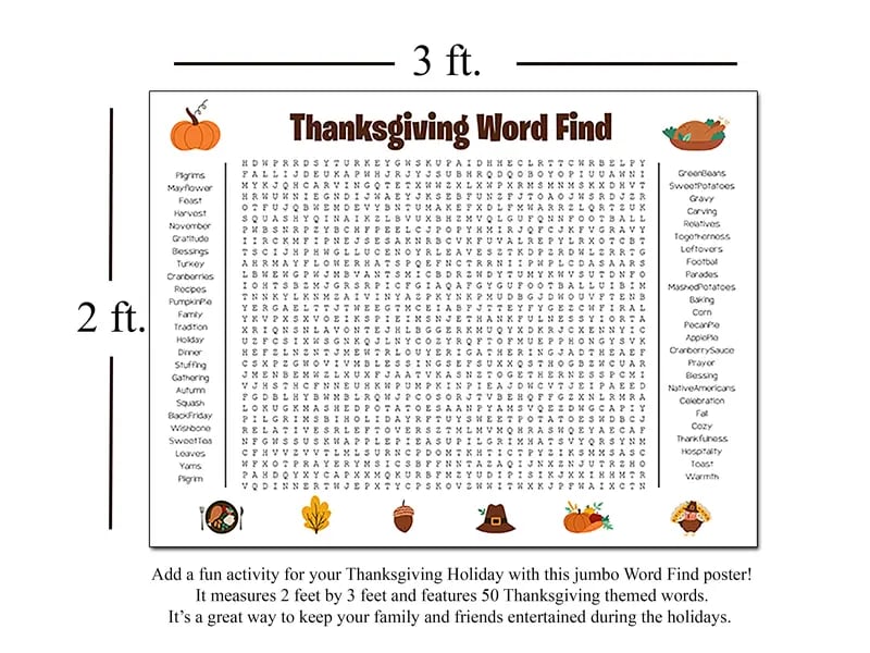⏰ Jumbo Thanksgiving & Christmas Word Search Poster – Giant 36"x24" Wall Game!