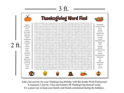 ⏰ Jumbo Thanksgiving & Christmas Word Search Poster – Giant 36"x24" Wall Game!