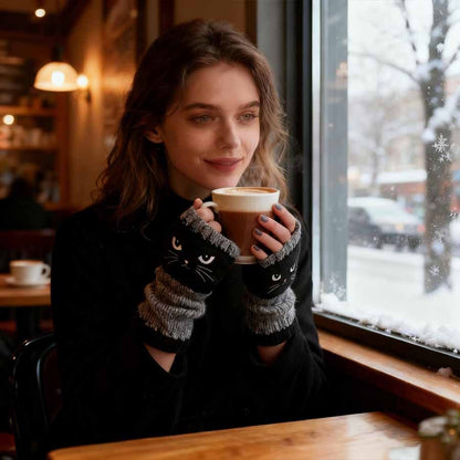 🔥Last Day Promotion!💥🐱 Cute Women’s Knitted Cat Gloves — For Warm Hands & Free Fingers🧶