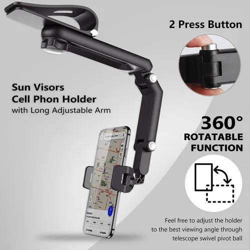 🚗✨Adjustable 1080° Sun Visor Phone Holder – exavon Universal Mount for Car & Anywhere