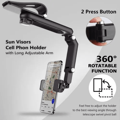 🚗✨Adjustable 1080° Sun Visor Phone Holder – exavon Universal Mount for Car & Anywhere