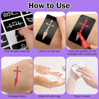 💥Temporary Tattoo Markers Set-10-Color Body Art Pens🌈+ FREE Stencil Kit (296pcs)