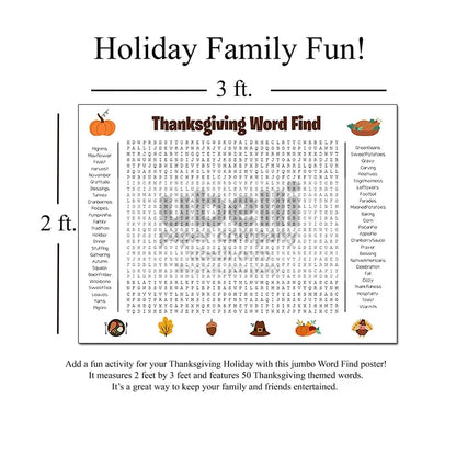 ⏰ Jumbo Thanksgiving & Christmas Word Search Poster – Giant 36"x24" Wall Game!