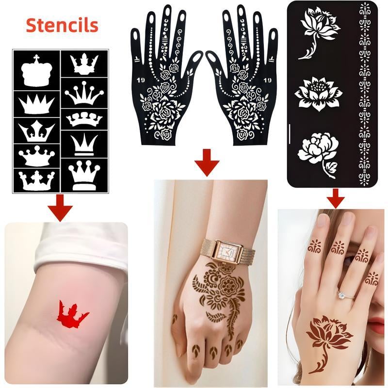 💥Temporary Tattoo Markers Set-10-Color Body Art Pens🌈+ FREE Stencil Kit (296pcs)