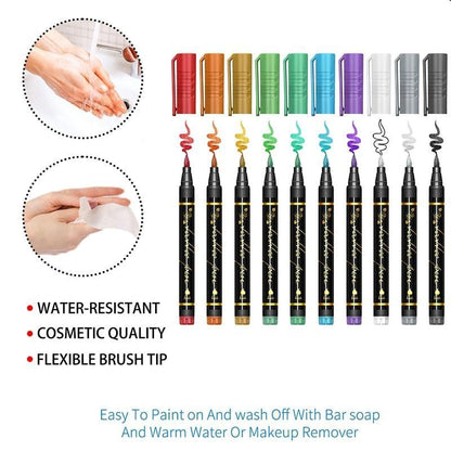 💥Temporary Tattoo Markers Set-10-Color Body Art Pens🌈+ FREE Stencil Kit (296pcs)