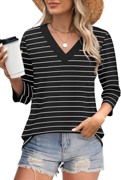 NEW🔥 Women's V Neck 3/4 Long Sleeve  Loose Fit  Tops
