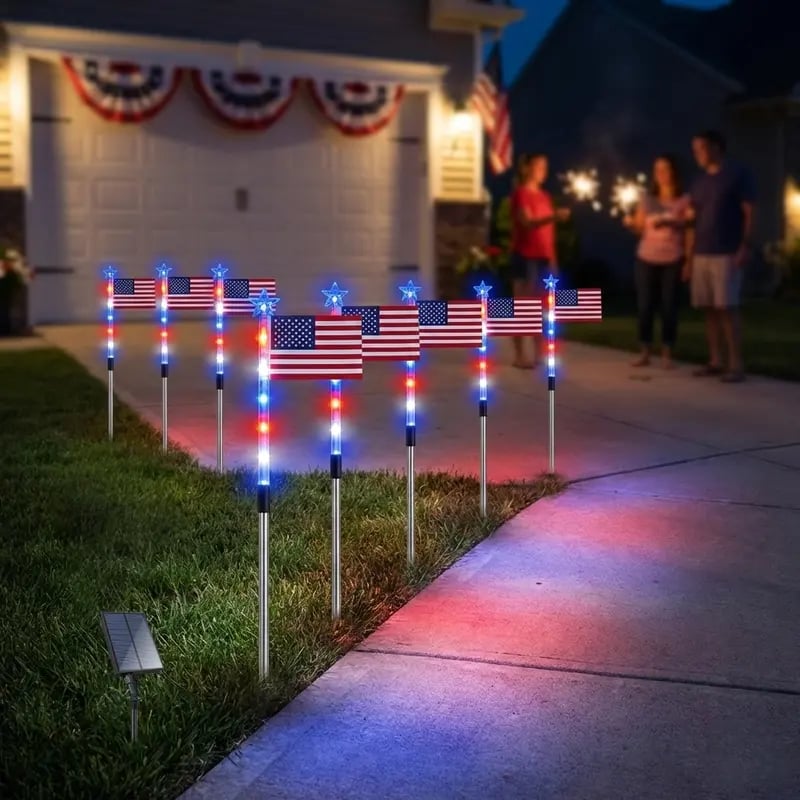 ✨Last Day: 49% OFF🔥8 Solar American Flag Pathway Lights – Red, White & Blue Yard Glow for 250th Independence Celebration 🇺🇸