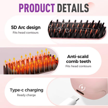 🔥Last Day 49% OFF - Cordless Hot Brush, Wireless Straightener for Straight to Wavy Hair