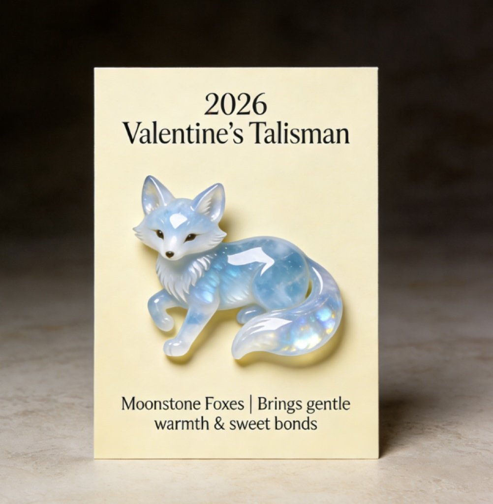 🌟 Hand-Carved & Hand-Painted Moonstone Fox Talisman 🦊🩵 2026 Valentine‘s Symbol of Warmth & Love — Perfect for Lovers, Family & Kids!