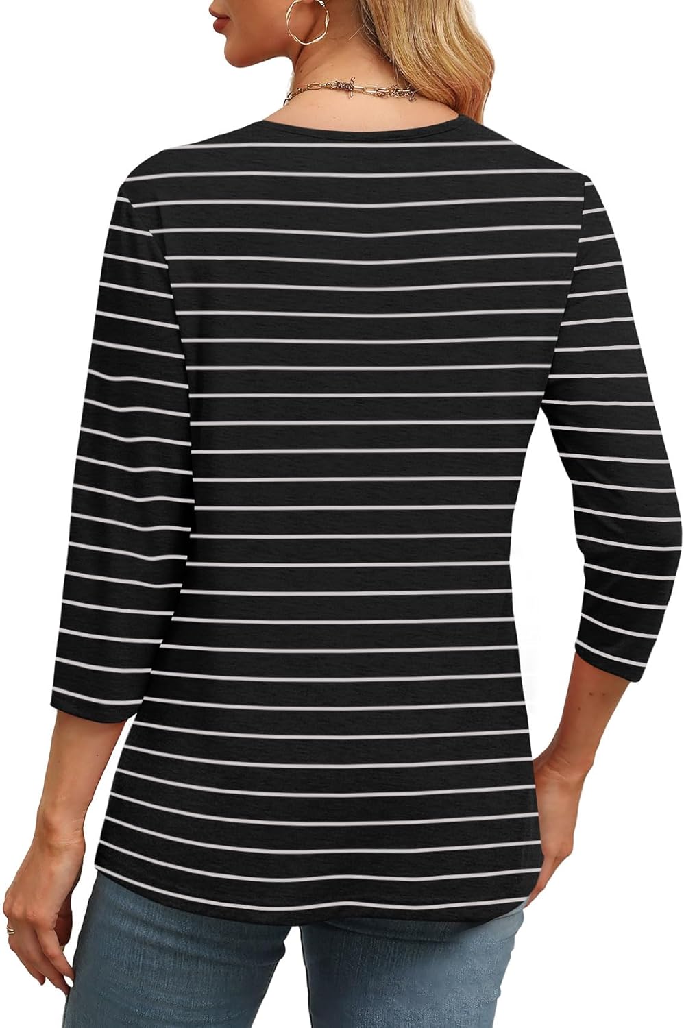 NEW🔥 Women's V Neck 3/4 Long Sleeve  Loose Fit  Tops