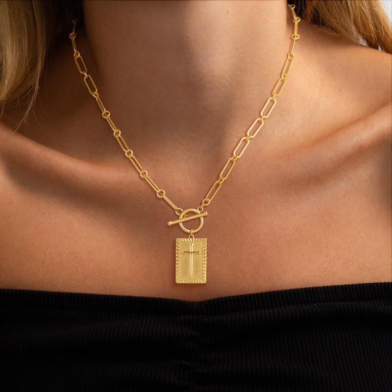 🏆Flash Sale⚡ 50K+ SOLD! Almost Gone-💥 - Cross Pendant Paperclip Chain Necklace,14K Gold & Silver Plated, Unisex, Waterproof and Sweat-Resistant, Fade-Proof