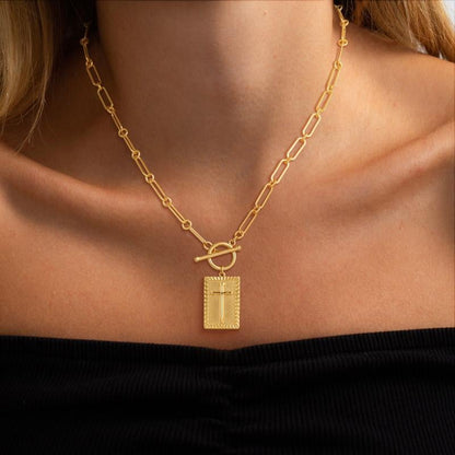 🏆Flash Sale⚡ 50K+ SOLD! Almost Gone-💥 - Cross Pendant Paperclip Chain Necklace,14K Gold & Silver Plated, Unisex, Waterproof and Sweat-Resistant, Fade-Proof