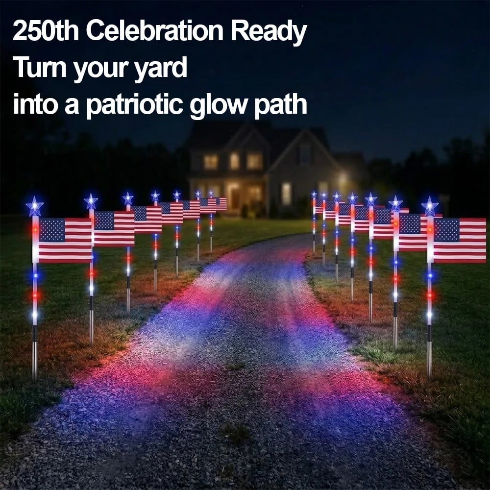 ✨Last Day: 49% OFF🔥8 Solar American Flag Pathway Lights – Red, White & Blue Yard Glow for 250th Independence Celebration 🇺🇸