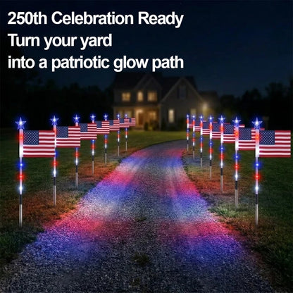 ✨Last Day: 49% OFF🔥8 Solar American Flag Pathway Lights – Red, White & Blue Yard Glow for 250th Independence Celebration 🇺🇸