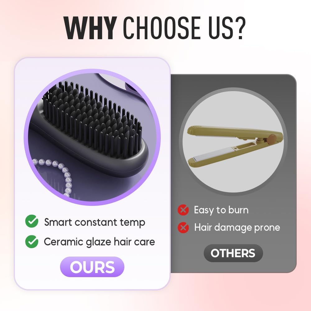🔥Last Day 49% OFF - Cordless Hot Brush, Wireless Straightener for Straight to Wavy Hair