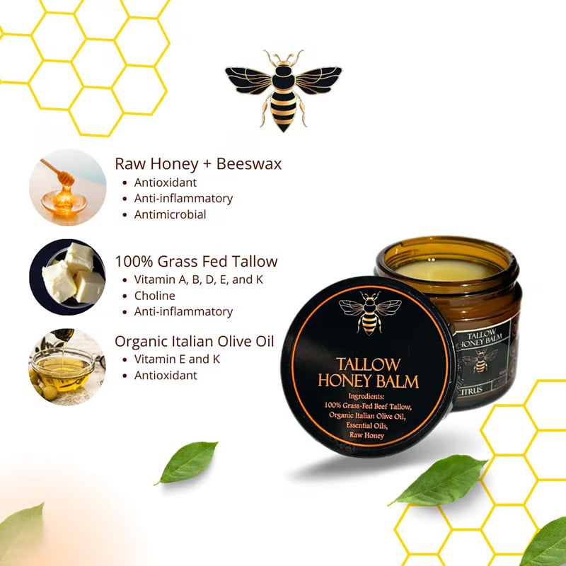 🔥🍊Terra Lotus Organic Grass-Fed Beef Tallow Balm with Raw Honey