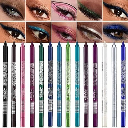 🔥Hot Sale 49% OFF🔥14-Pack Eyeliner Pencil Waterproof Colored Gel Liners with Metallic & Shimmer Finishes Smudge-Proof