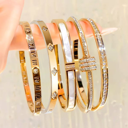 5-Piece Elegant Stainless Steel Bracelet Set,  Fashionable Classic Design