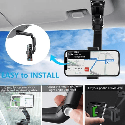 🚗✨Adjustable 1080° Sun Visor Phone Holder – exavon Universal Mount for Car & Anywhere
