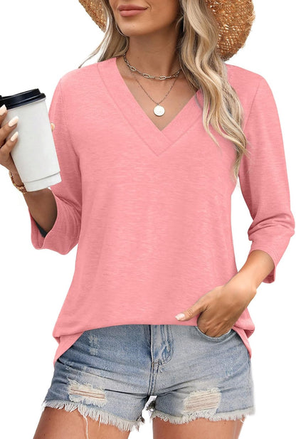 NEW🔥 Women's V Neck 3/4 Long Sleeve  Loose Fit  Tops