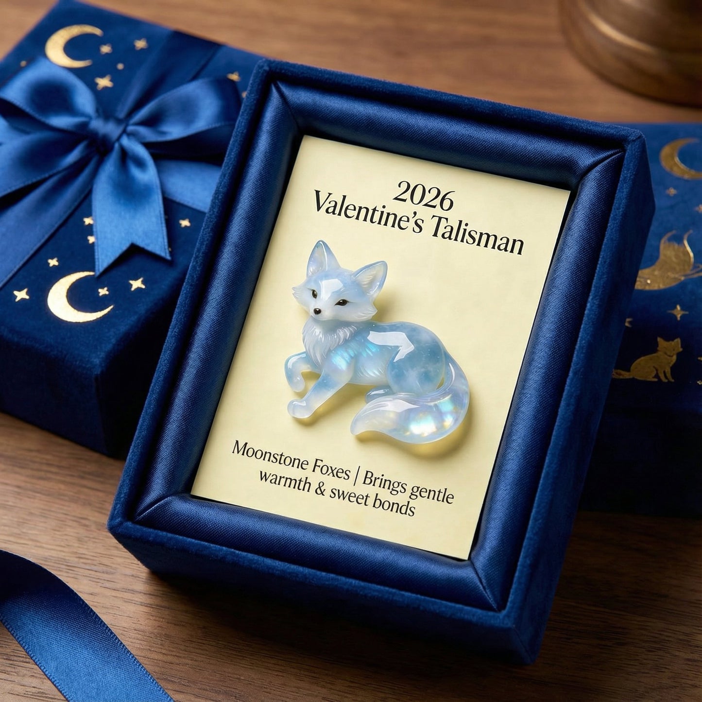 🌟 Hand-Carved & Hand-Painted Moonstone Fox Talisman 🦊🩵 2026 Valentine‘s Symbol of Warmth & Love — Perfect for Lovers, Family & Kids!