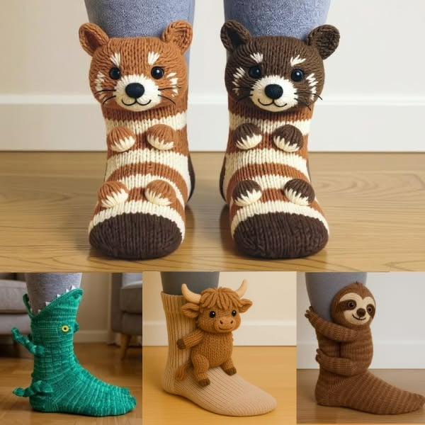 🎅🔥Christmas Winter Sale 49% OFF – Cozy 3D Knit Animal Socks, Cute & Comfy for You or a Lovely Gift 💝