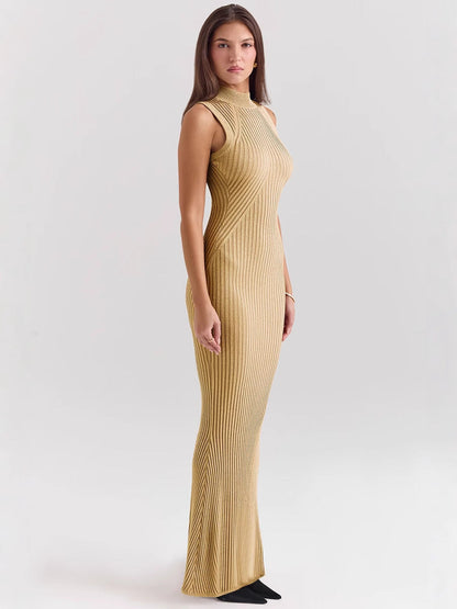 Knitted High-Neck Sleeveless Mermaid Dress