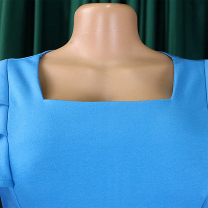 Square Neck Ruffled Short-Sleeve Bodycon Dress