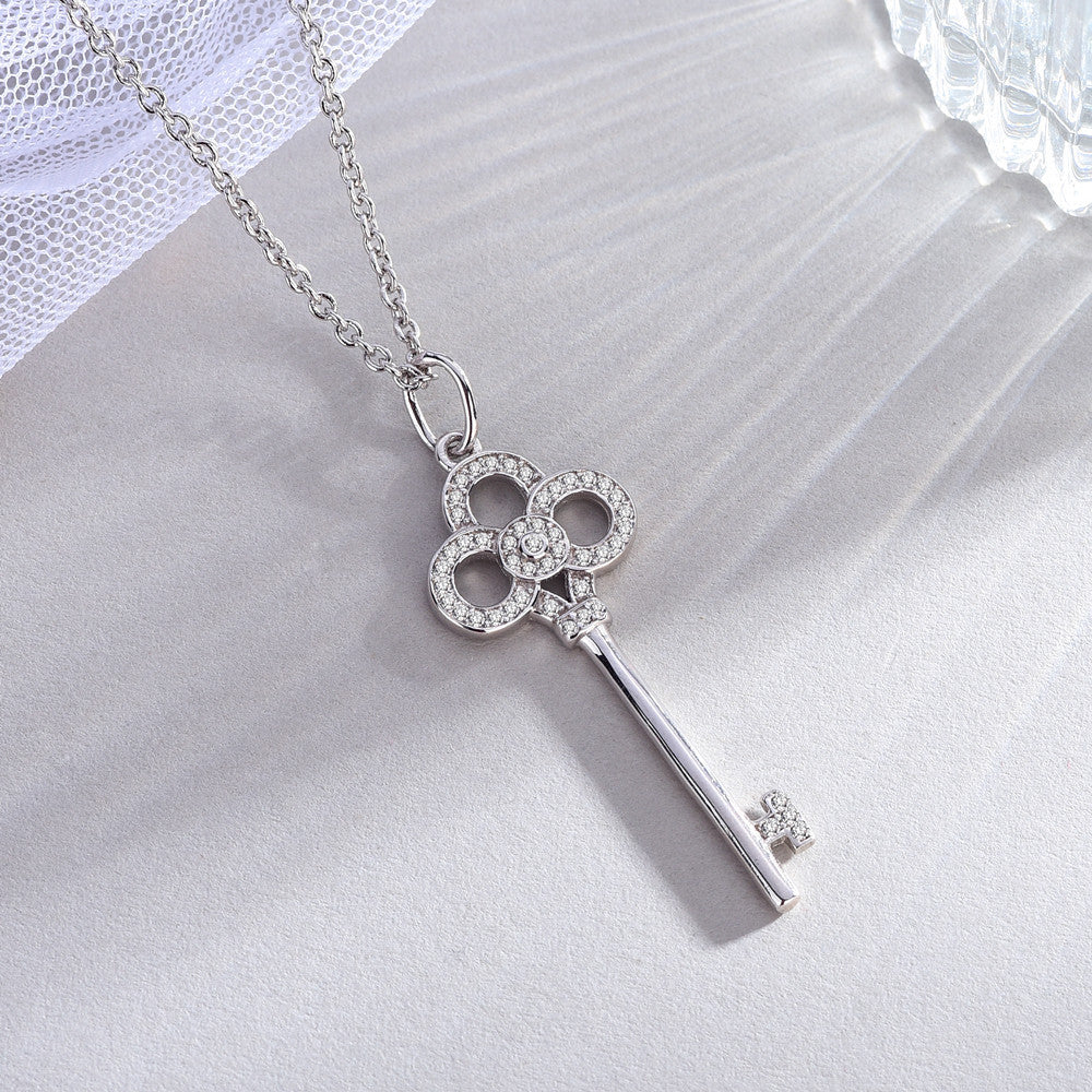 Full Rhinestone Light Luxury Key Pendant Necklace