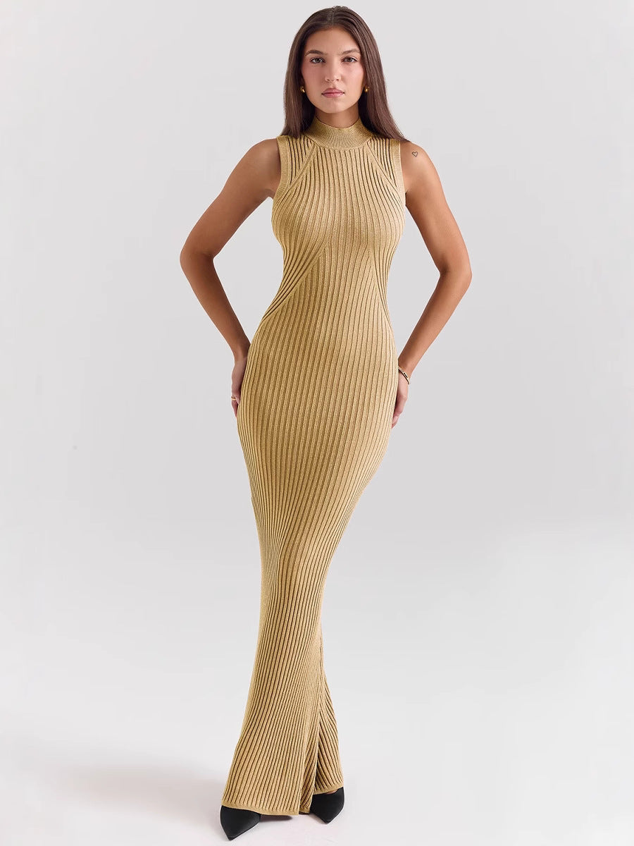 Knitted High-Neck Sleeveless Mermaid Dress