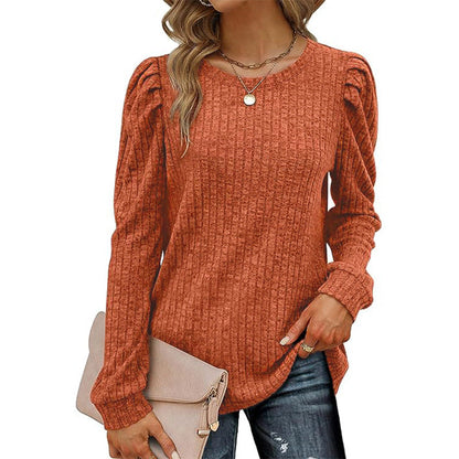 Women's Puff Sleeve Long Sleeve Crew Neck Knit Top