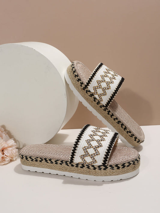 Peep-Toe Wedge Braided Jute Platform Comfortable Slip-On Sandals