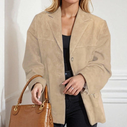 Vintage Style Loose Suede Long-Sleeve Blazer with Pockets for Women