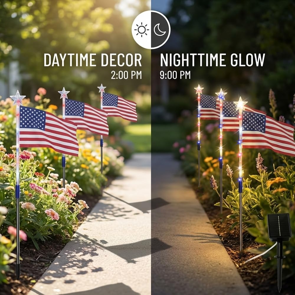 ✨Last Day: 49% OFF🔥8 Solar American Flag Pathway Lights – Red, White & Blue Yard Glow for 250th Independence Celebration 🇺🇸