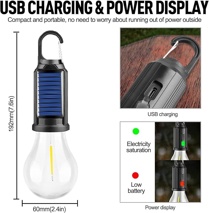 Solar Tent Lights USB Rechargeable Led Camping Lantern,for Camping, Christmas, Decorations, Emergency,Flashlight