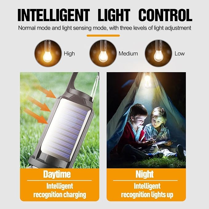 Solar Tent Lights USB Rechargeable Led Camping Lantern,for Camping, Christmas, Decorations, Emergency,Flashlight