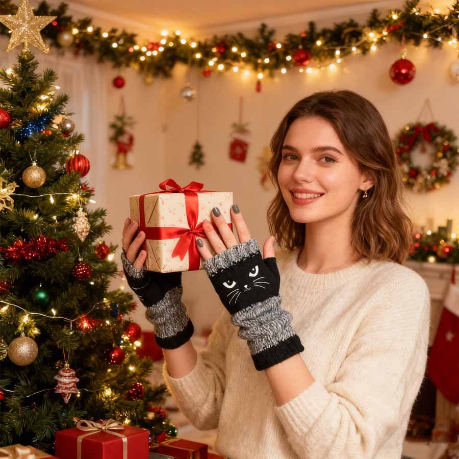 🔥Last Day Promotion!💥🐱 Cute Women’s Knitted Cat Gloves — For Warm Hands & Free Fingers🧶