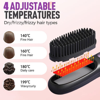 🔥Last Day 49% OFF - Cordless Hot Brush, Wireless Straightener for Straight to Wavy Hair