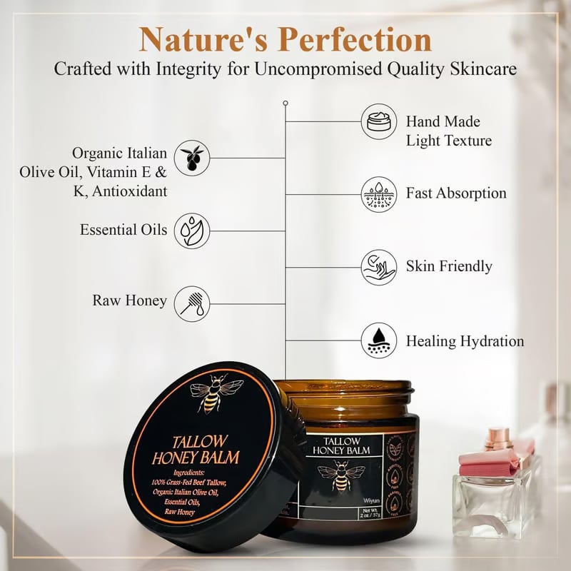 🔥🍊Terra Lotus Organic Grass-Fed Beef Tallow Balm with Raw Honey