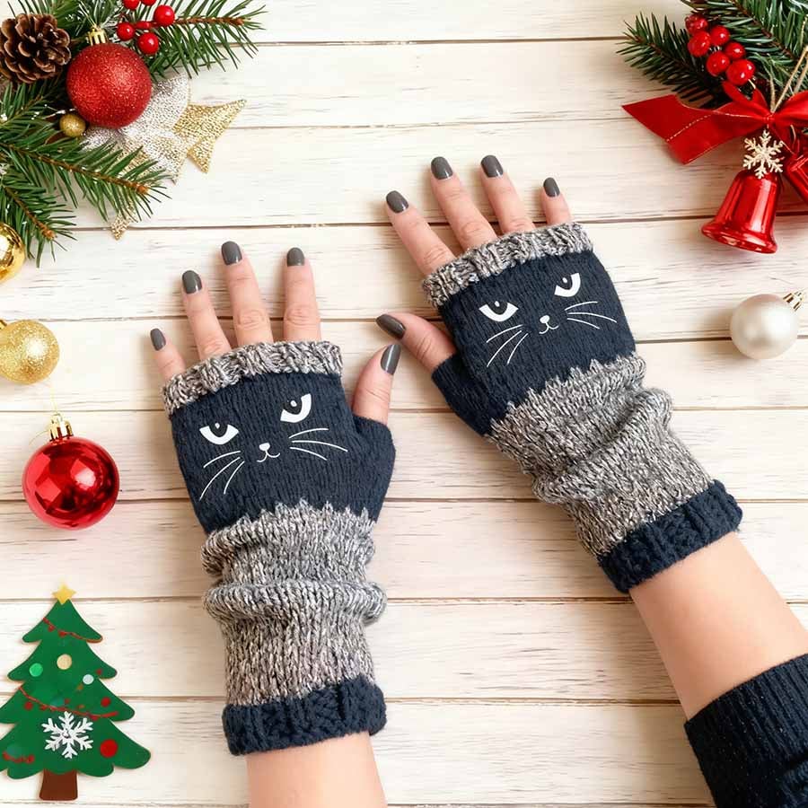 🔥Last Day Promotion!💥🐱 Cute Women’s Knitted Cat Gloves — For Warm Hands & Free Fingers🧶