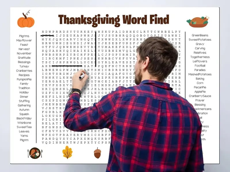 ⏰ Jumbo Thanksgiving & Christmas Word Search Poster – Giant 36"x24" Wall Game!