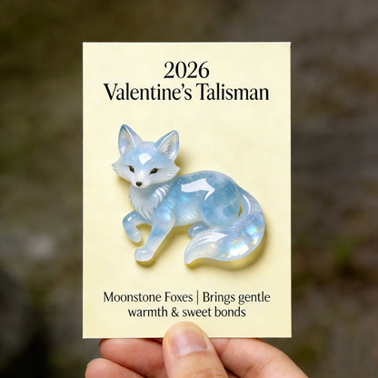 🌟 Hand-Carved & Hand-Painted Moonstone Fox Talisman 🦊🩵 2026 Valentine‘s Symbol of Warmth & Love — Perfect for Lovers, Family & Kids!