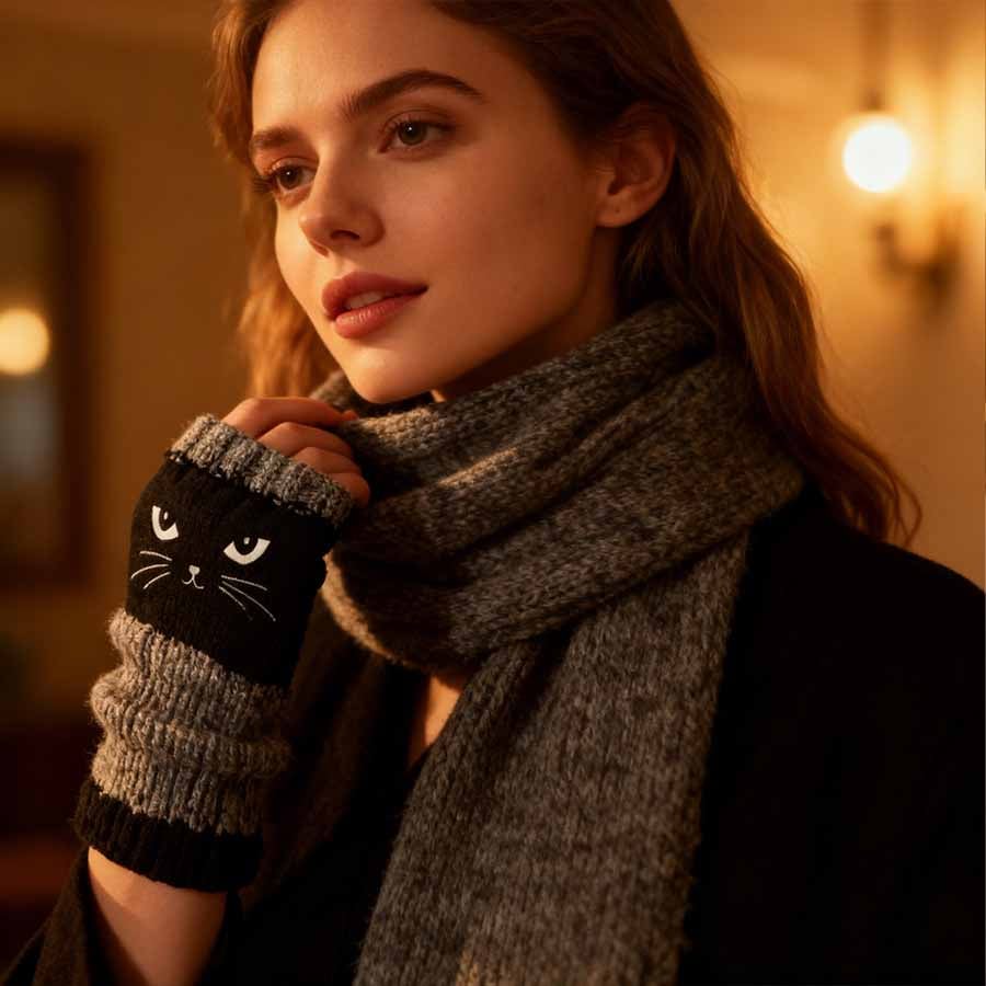 🔥Last Day Promotion!💥🐱 Cute Women’s Knitted Cat Gloves — For Warm Hands & Free Fingers🧶