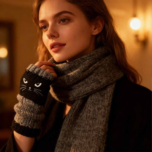 🔥Last Day Promotion!💥🐱 Cute Women’s Knitted Cat Gloves — For Warm Hands & Free Fingers🧶
