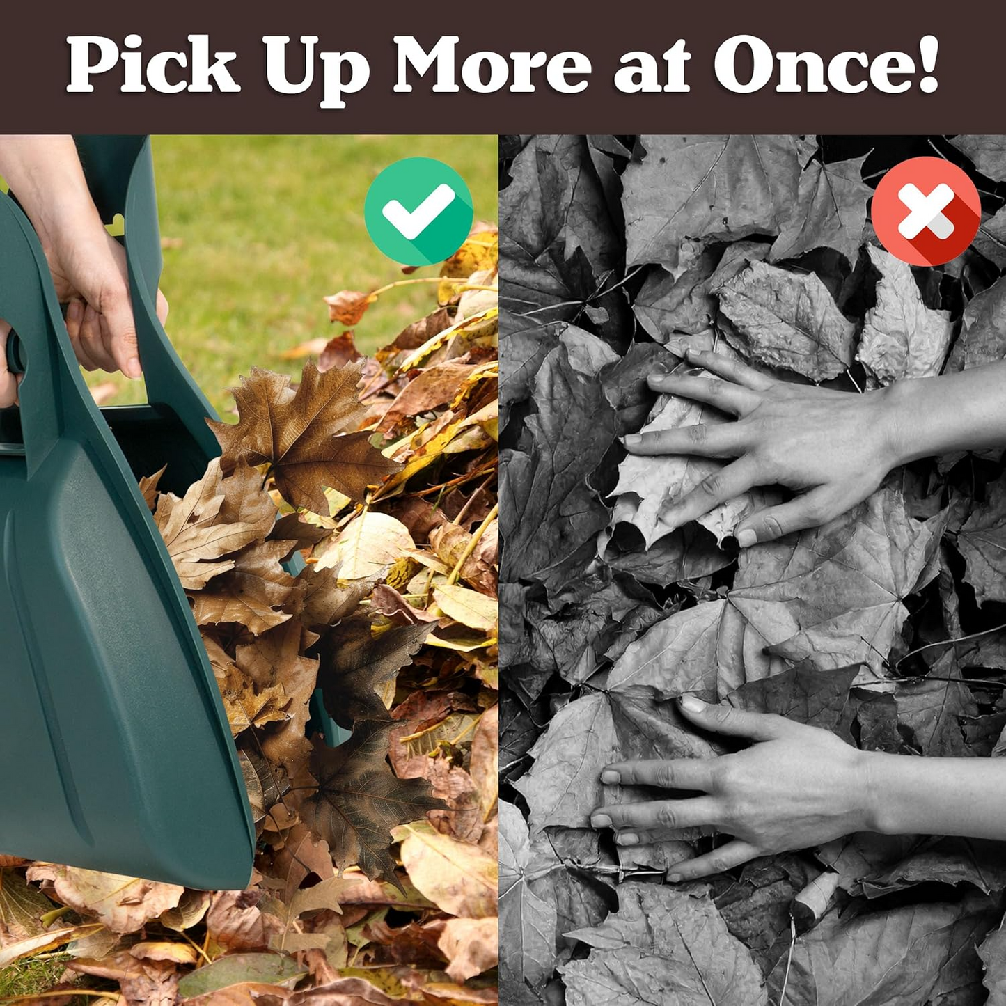 Leaf Scoops - Lightweight, Durable Grabber Tool for Scooping Up Leaves, Spreading Mulch, Gardening