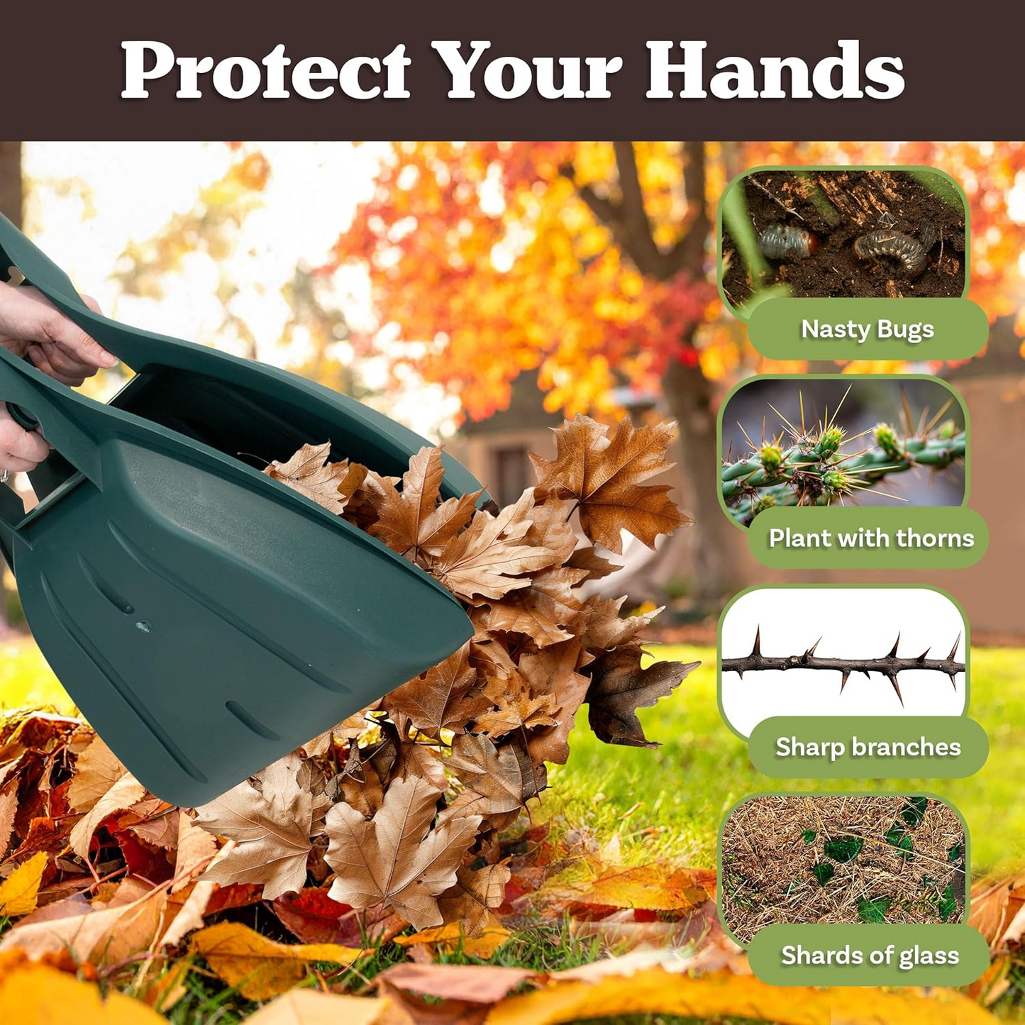 Leaf Scoops - Lightweight, Durable Grabber Tool for Scooping Up Leaves, Spreading Mulch, Gardening