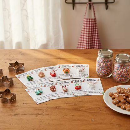 🎅Mini Christmas Hug Cards with Resin Charms🎄- Festive Encouragement Cards with Santa, Stocking, Gingerbread, Snowman, Reindeer